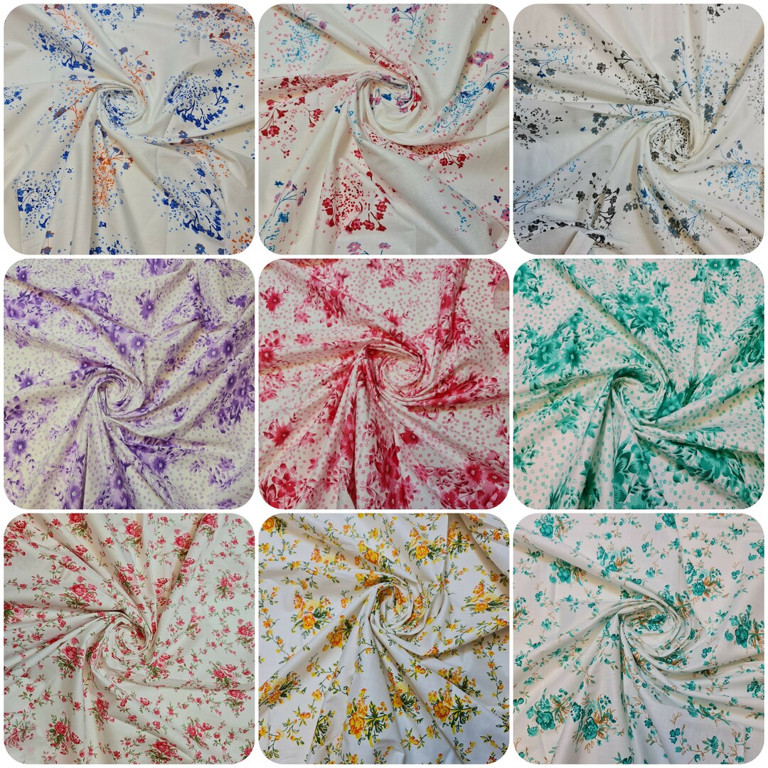 Floral 100% Cotton Dress White Craft Quilting Costume