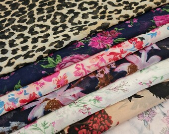 Spring Floral / Leopard Print Sheer Crepe Chiffon Summer Dress Craft Fabric 44"