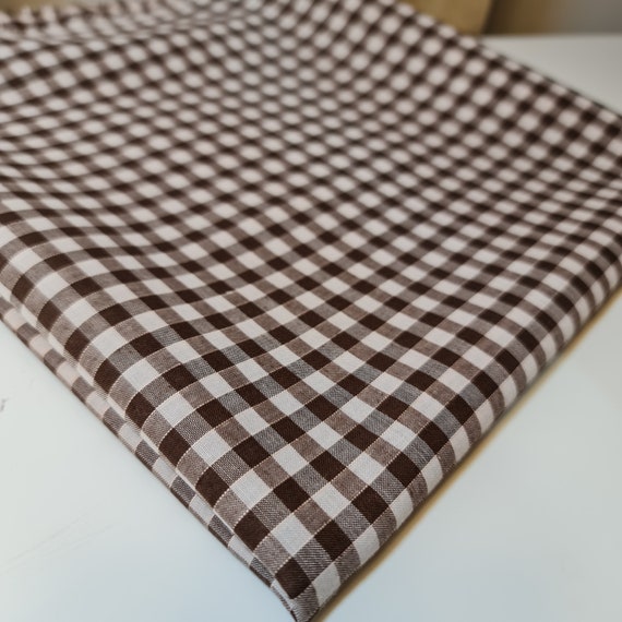 Brown Gingham Polycotton Fabric 1/8" Check Sewing Dressmaking Curtains Dress Craft Material 44" By The Meter