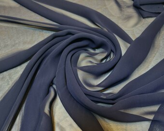 Sheer Poly Crepe Chiffon Fabric Semi-Transparent Drape Dress Craft Material 44" (French Navy)