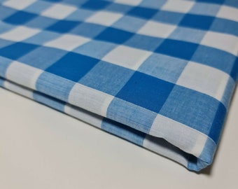 Kingfisher Gingham Polycotton Fabric 1" Check Sewing Dressmaking Curtains Dress Craft Material 44" By The Meter