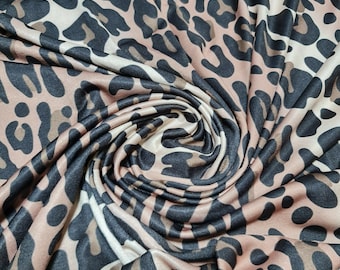 Leopard Beige Brown ITY Spandex Jersey Fabric Elastane Stretch Dress Meter 58"
