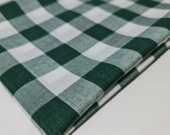 Bottle Green Gingham Polycotton Fabric 1" Check Sewing Dressmaking Curtains Dress Craft Material 44" By The Meter