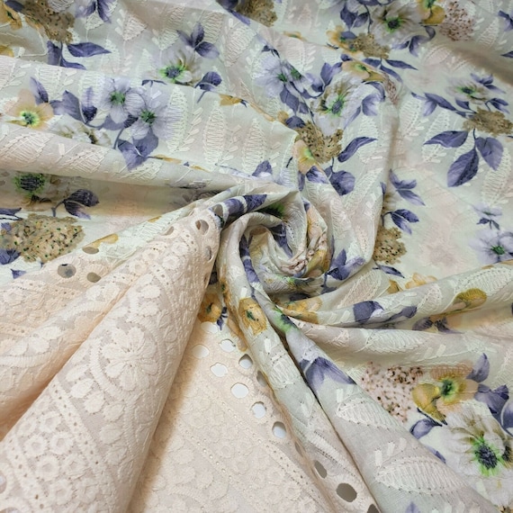 Pure Cotton Broderie Anglaise Floral Print Embroidery Hole Border Dress  Fabric (lime Yellow Flowers) - Etsy