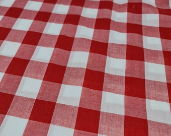 Red Gingham Polycotton Fabric 1" Check Sewing Dressmaking Curtains Dress Craft Material 44" By The Meter