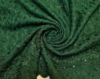 Broderie Anglais Sequin Embroidery ANGLAISE Soft Viscose Dress Craft Fabric 44" (Bottle Green)