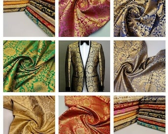 Bloemen bladgoud damast metallic Indiaas banarasi brokaat stofontwerp 44" meter