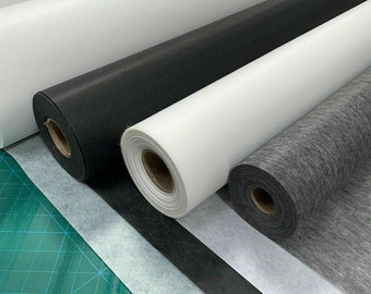 1 Metre Pack Black Iron On Fusible White Interfacing Light Medium Weight