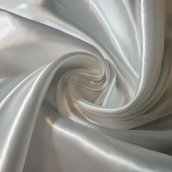 Tissu en satin soyeux pour robe, tissu artisanal uni de luxe pour mariage, 150 cm (EPR), disponible en longueur continue (blanc)