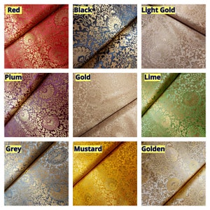 Ornamental Floral Gold Metallic Jacquard Indian Banarasi Brocade Dress Fabric Craft Costume Material 44&quot; By Meter