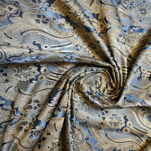 Ornamental Damask Premium Gold Metallic Indian Banarasi Brocade Fabric 44&quot; Meter (SILVER GREY)