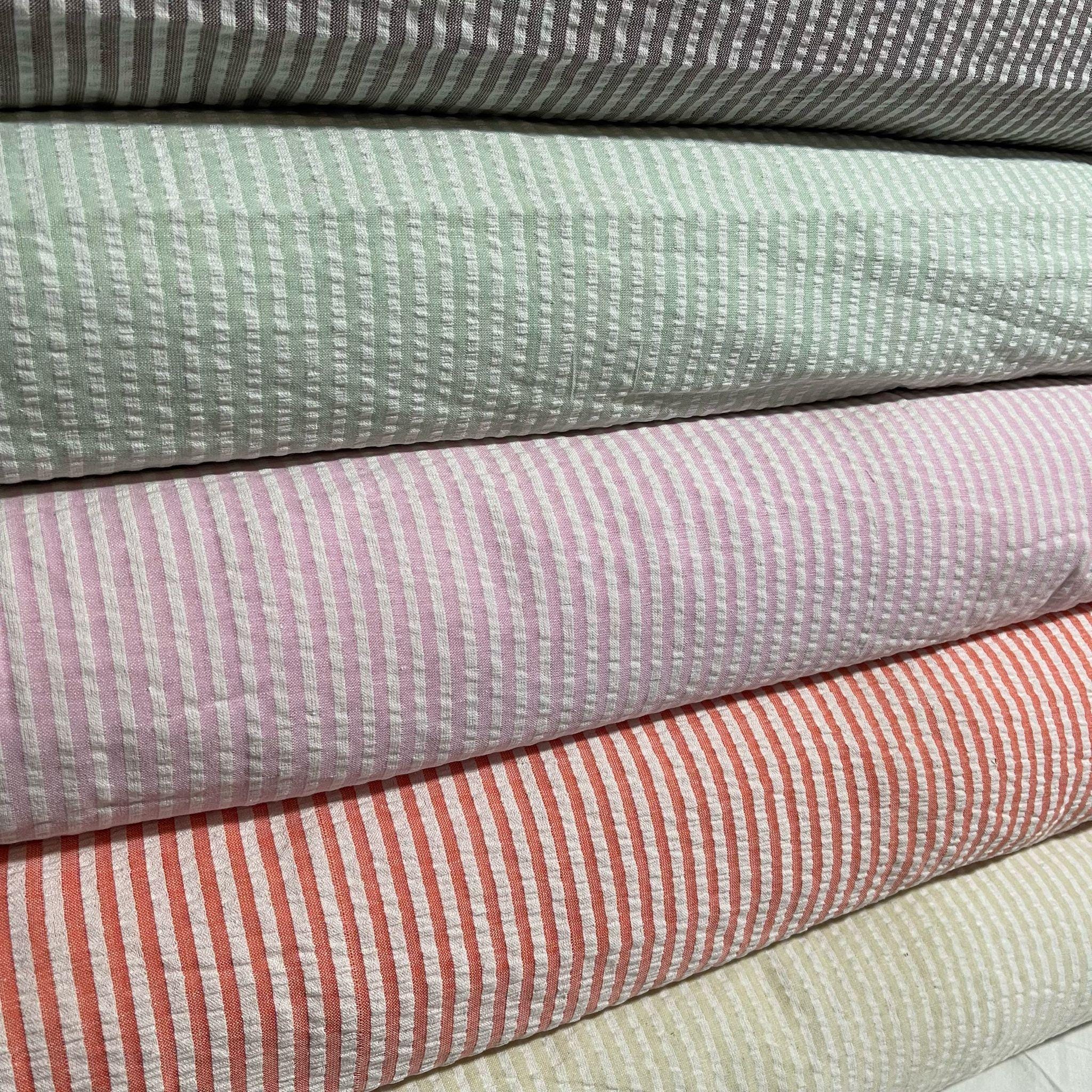 100% Cotton Seersucker Fabric Crush Stripe Costume Craft Dress Material ...