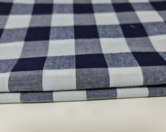 Navy Gingham Polycotton Fabric 1" Check Sewing Dressmaking Curtains Dress Craft Material 44" By The Meter