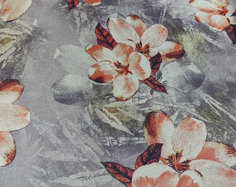 Silver Grey Floral Printed Luxury Satin Fabric 58" Wide  Silky Soft Dress Fabric By The Metre