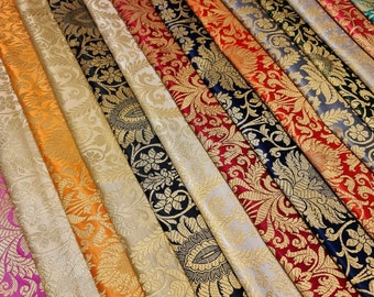 Bloemen bladgoud damast metallic Indiase banarasi brokaat stof jurk ambachtelijk kostuum materiaal 44" op meter