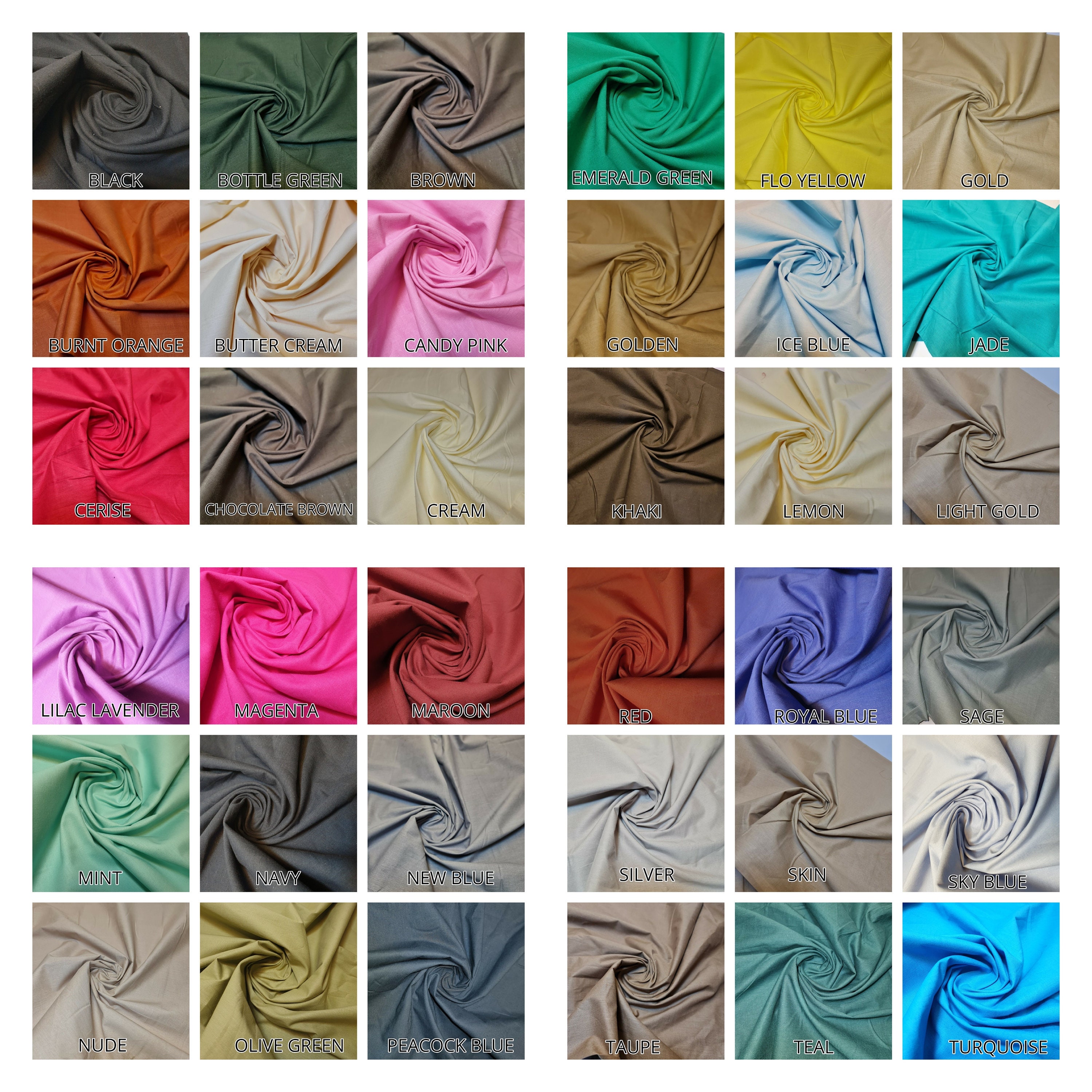 Plain Egyptian 100% Cotton Cambric Material Poplin Craft Soft Dress Quilting Fabric 44" By the Meter