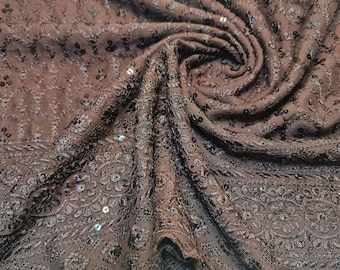 Broderie Anglais Sequin Embroidery ANGLAISE Soft Viscose Dress Craft Fabric 44" (Brown)