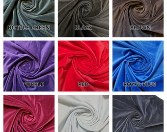 May include: A collection of 10 fabric swatches in various colors, including bottle green, black, brown, purple, red, royal blue, wine, white, and navy. The fabric is a soft, velvety material.