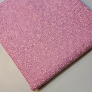 Pink 100% Cotton Broderie Anglaise Fabric Anglais Craft Dress Quilting Patchwork Material 44&quot; By Meter