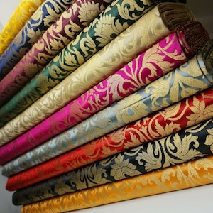 Luxurious Tulip Floral Gold Metallic Indian Banarasi Brocade Fabric Dress Craft Costume Material 44&quot; By The Meter