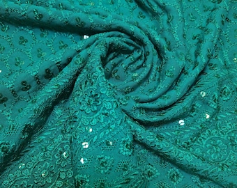 Broderie Anglais Sequin Embroidery ANGLAISE Soft Viscose Dress Craft Fabric 44" (Jade)