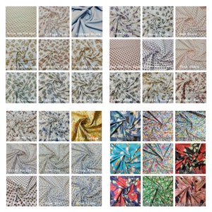 May include: A collection of 36 fabric swatches featuring various patterns and colors. The swatches are arranged in a grid of six rows and six columns. Some of the patterns include floral, polka dot, and geometric designs. The colors include yellow, pink, blue, green, red, and black.