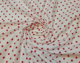 100% Cotton Poplin White Star Print Soft Dress Craft Material Fabric Meter 44" (Print -5)