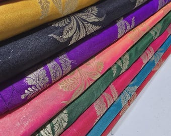 Floral Gold Jacquard Banaras Brocade Dress Craft Fabric 44" Wide By The Meter