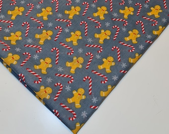 Tissu Polycoton 1m - Motif Pain D'épice Jaune/brun - Noël/Automne - 45" De Large