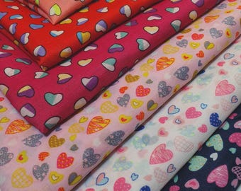 Hearts Print Crepe Fabric 58" Wide Dressmaking Draping Craft Material Per Meter