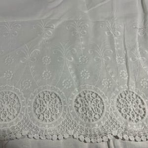 White Cotton Embroidered Fabric Floral Cutwork Lace Border, Eyelet Dressmaking Bridal Sewing Fabric By Metre