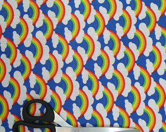 100% Polyester Baumwollstoff mit blauen Regenbogen und Wolken, lustiger Print zum Nähen, Basteln, Nähen, Basteln, Quilten, Basteln, Nähen