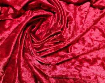 Plain Velvet Fabric Premium Crushed Stretch Dress Craft Wadding Material 60" (Red)