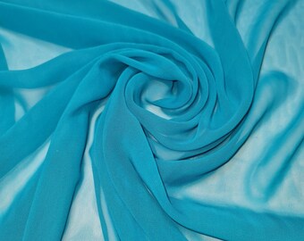 Sheer Poly Crepe Chiffon Fabric Semi-Transparent Drape Dress Craft Material 44" (Aqua)