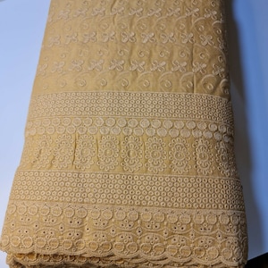Beige 100% Cotton Broderie Anglaise Fabric Anglais Craft Dress Quilting Patchwork Material 44&quot; By Meter