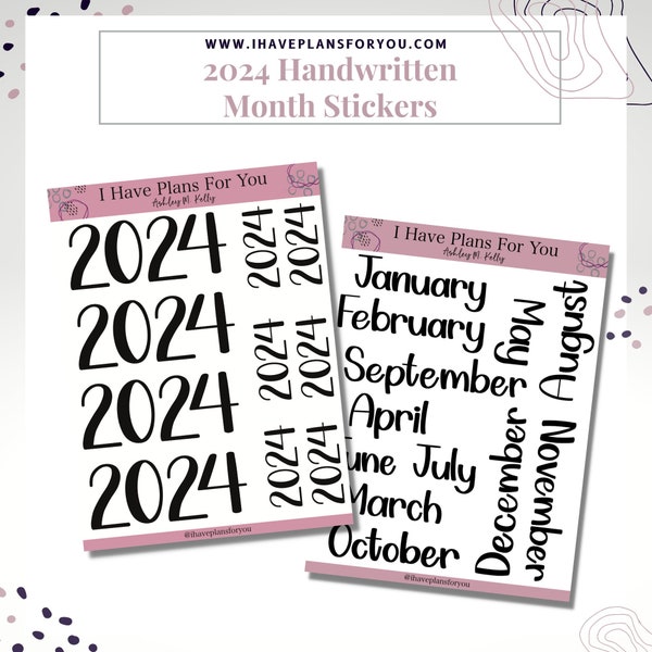 Handwritten 2024 Monthly Stickers Months of the Year - Bullet Journal Bujo Stickers and Planner Stickers