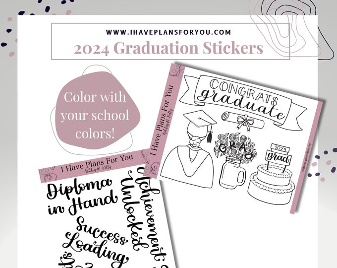 Featured listing image: 2024 Color Your Own Graduation Stickers - Planner Stickers, Journal Stickers, Paper Craft Stickers