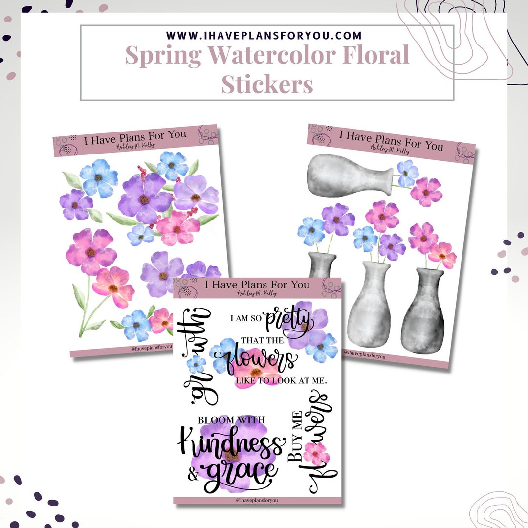 Watercolor Floral Stickers for Planner Sticker Watercolor Vase Journal ...