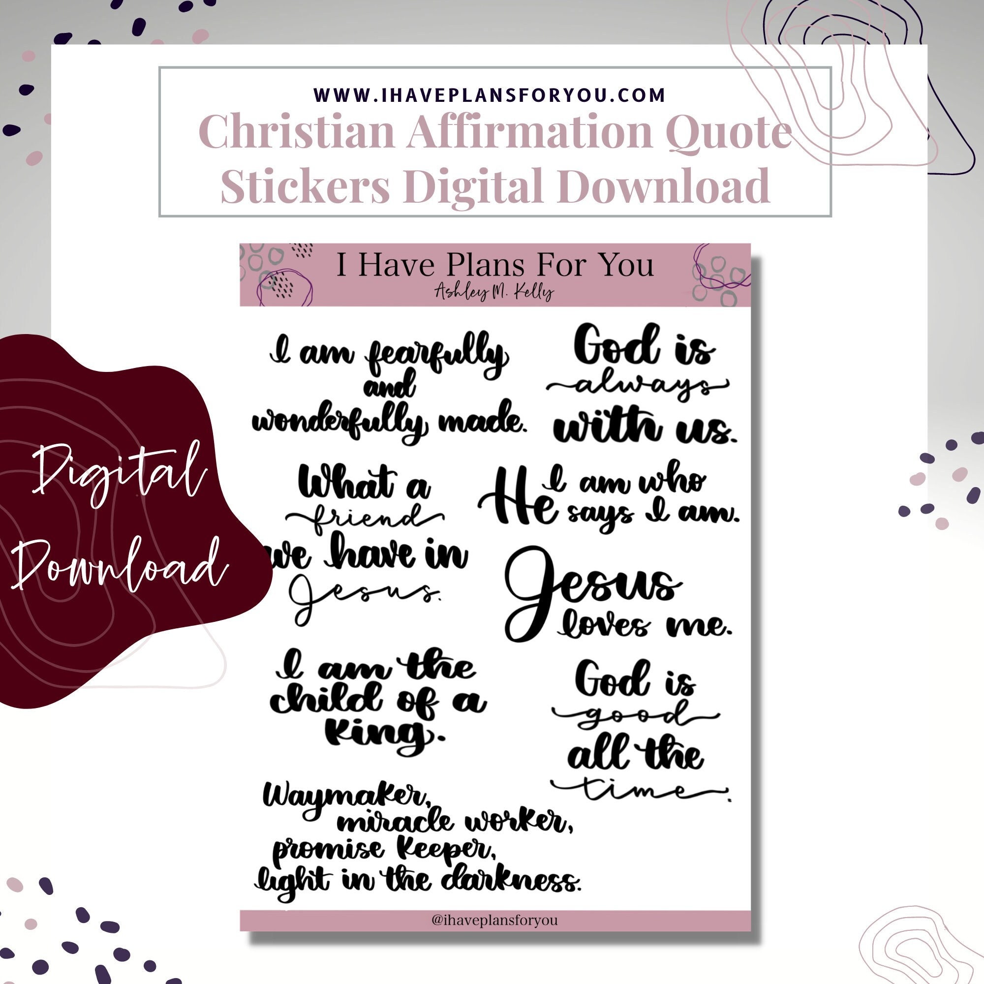 Blue & Green Christian Quotes Planner Stickers & Cut Lines