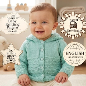 Babyvest met Capuchon Breipatroon PDF, Videodemonstratie, Directe Download, Schelpstructuursteek