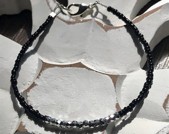 Black and Silver Seed Bead Bracelet - beaded bracelet - friendship bracelet - handmade