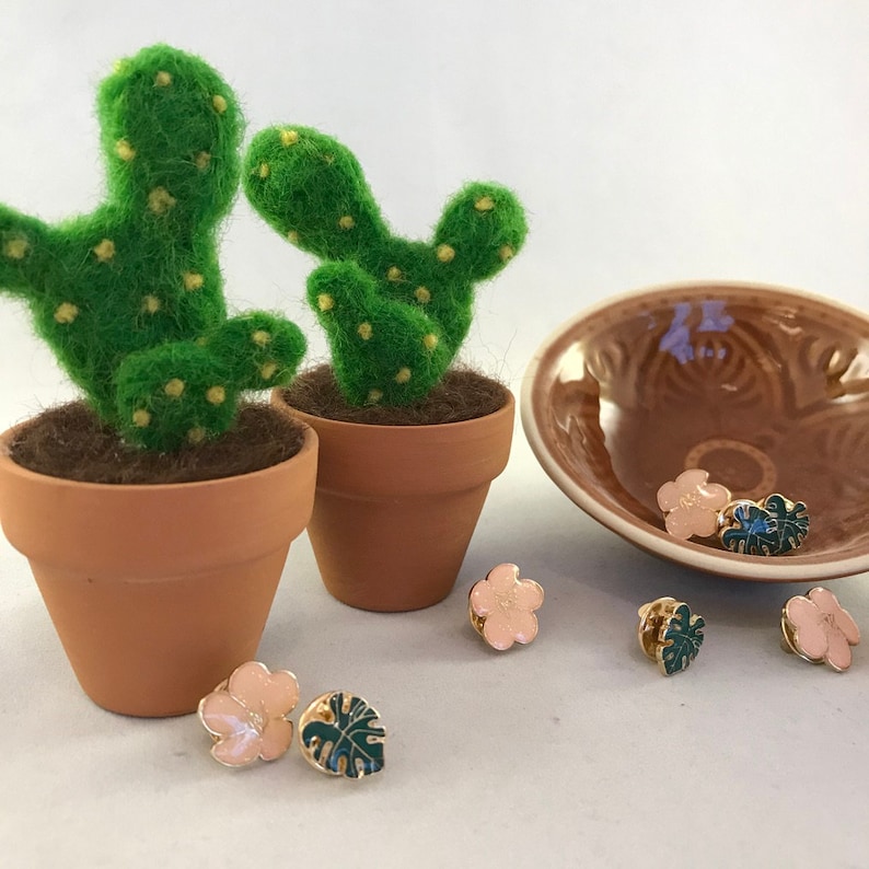 Small needle felted bunny cactus in terracotta pot