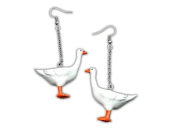 Pendientes de pato pintados a mano e impresos en 3D. Joyería animal.