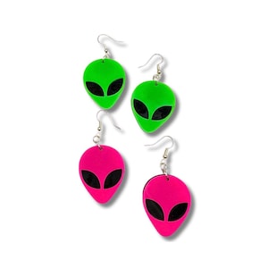 Neon Alien Earrings Pink Space Jewelry
