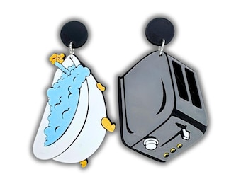Bathtub and Toaster Earrings 3D Printed Dark Humor Jewelry