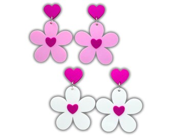Daisy Heart Stud Earrings 3D Printed Girly Spring Jewelry