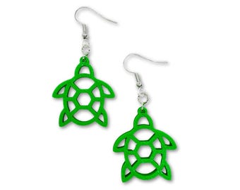 Pendientes de tortuga estilo playero, joyería marina impresa en 3D