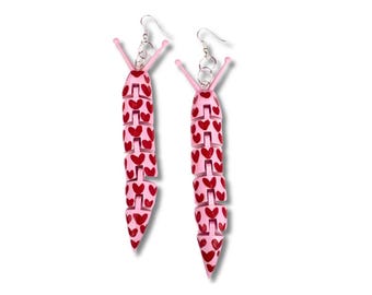 Pink Love Slug Earrings 3D Printed Fidget Toy Valentine's Day Heart Jewelry