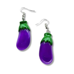 Eggplant Earrings Small Lightweight Resin Food Jewelry