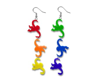 Rainbow Monkey Dangle Earrings 3D Printed Nostalgic Pride Jewelry